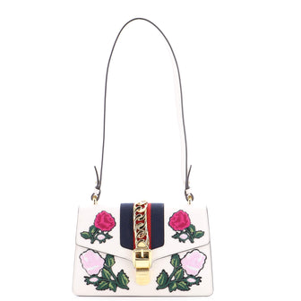 Gucci Sylvie Shoulder Bag Embroidered Leather Small