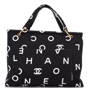 Chanel Vintage Coco Logo Shoulder Bag Quilted Printed Canvas Large