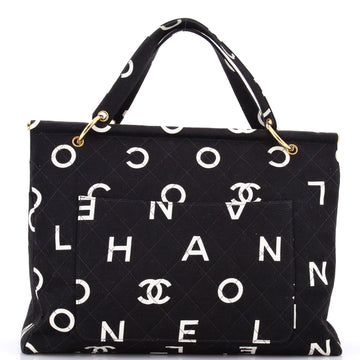 Chanel Vintage Coco Logo Shoulder Bag Quilted Printed Canvas Large