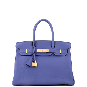 Hermes Birkin Handbag Blue Togo with Gold Hardware 30