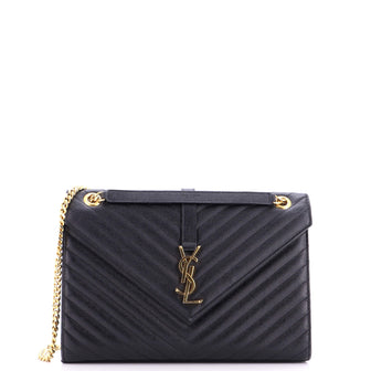 Saint Laurent Classic Monogram Envelope Satchel Matelasse Chevron Leather Large