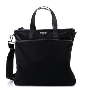 Prada Convertible Front Pocket Briefcase Tote Tessuto with Saffiano Leather Medium