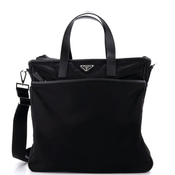 Prada Convertible Front Pocket Briefcase Tote Tessuto with Saffiano Leather Medium