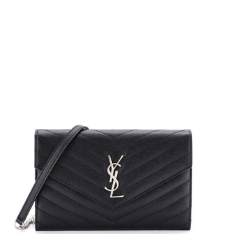 Saint Laurent Classic Monogram Wallet on Chain Matelasse Chevron Leather Small