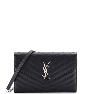 Saint Laurent Classic Monogram Wallet on Chain Matelasse Chevron Leather Small