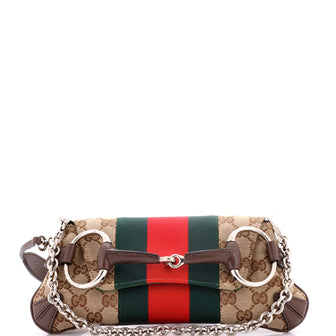 Gucci Horsebit NM Web Chain Clutch GG Canvas Small