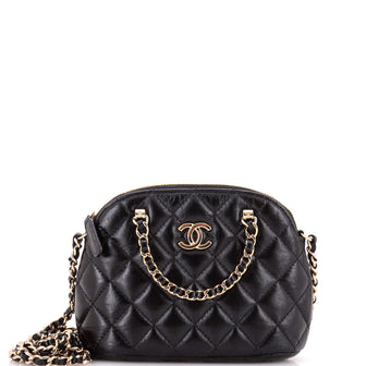 Chanel CC Dome Zip Clutch with Chain Quilted Shiny Lambskin Mini