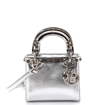 Christian Dior Lady Dior Bag Lizard with Metal Applique Mini