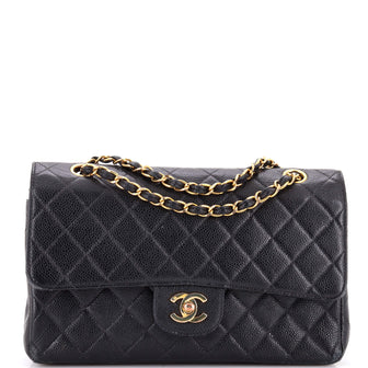 Chanel Vintage Classic Double Flap Bag Quilted Caviar Medium