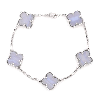 Van Cleef & Arpels Vintage Alhambra 5 Motifs Bracelet 18K White Gold and Chalcedony