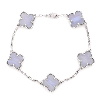 Van Cleef & Arpels Vintage Alhambra 5 Motifs Bracelet 18K White Gold and Chalcedony