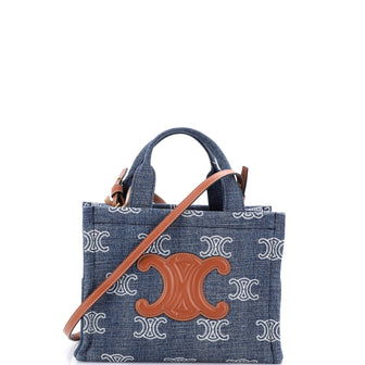 Celine Cabas Thais Tote Triomphe Embroidered Denim Small