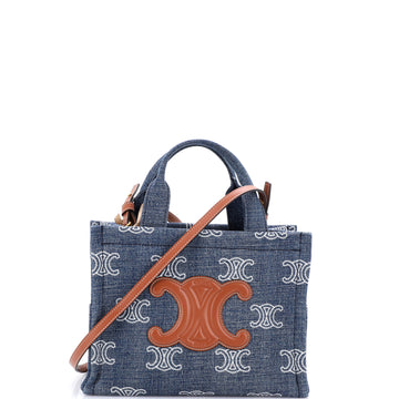 Celine Cabas Thais Tote Triomphe Embroidered Denim Small