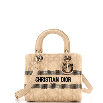 Christian Dior Lady D-Lite Bag Cannage Embroidered Raffia Medium