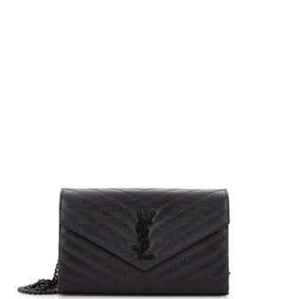Saint Laurent Classic Monogram Wallet on Chain Matelasse Chevron Leather Medium
