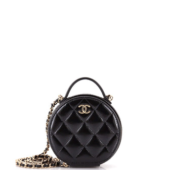 Chanel Handle with Care Round Vanity Case with Chain Quilted Lambskin Small