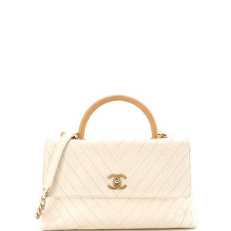 Chanel Coco Top Handle Bag Chevron Calfskin with Lizard Embossed Leather Medium