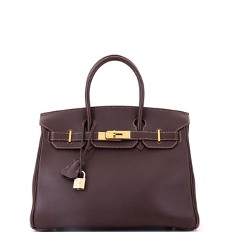 Hermes Birkin Handbag Brown Evercalf with Gold Hardware 30