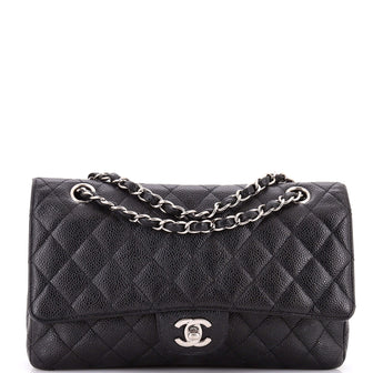 Chanel Vintage Classic Double Flap Bag Quilted Caviar Medium