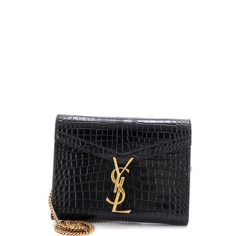 Saint Laurent Cassandra Chain Shoulder Bag Crocodile Embossed Leather Small