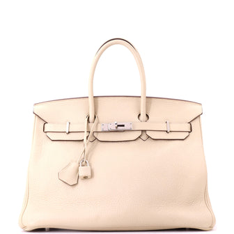 Hermes Birkin Handbag Light Clemence with Palladium Hardware 35
