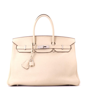 Hermes Birkin Handbag Light Clemence with Palladium Hardware 35