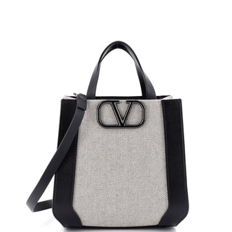 Valentino Garavani VLogo Signature Tote Bag Canvas and Leather Mini
