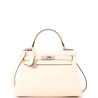 Hermes Kelly Handbag Light Clemence with Palladium Hardware 28