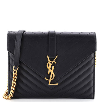 Saint Laurent Classic Monogram Envelope Chain Bag Matelasse Chevron Leather Medium