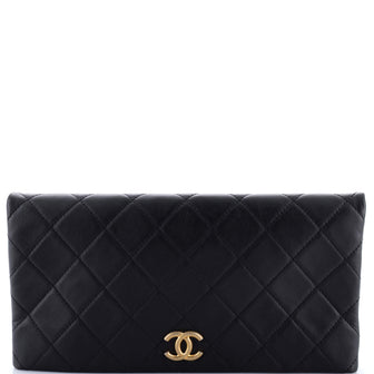 Chanel CC Foldover Clutch Quilted Lambskin Large