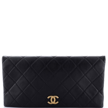 Chanel CC Foldover Clutch Quilted Lambskin Large