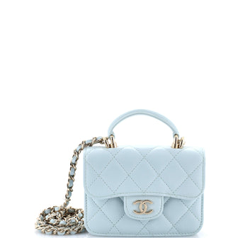 Chanel Top Handle Flap Coin Purse with Chain Quilted Lambskin