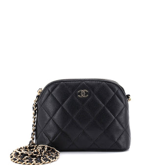 Chanel CC Dome Zip Clutch with Chain Quilted Caviar Mini