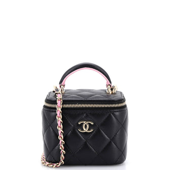 Chanel Classic Top Handle Vanity Case with Chain Quilted Lambskin Mini