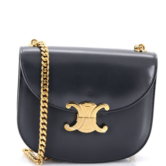Celine Triomphe Besace Clea Chain Flap Bag Leather