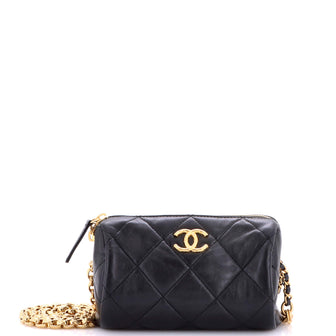 Chanel Pearl CC Medallion Chain Bowling Bag Quilted Lambskin Mini
