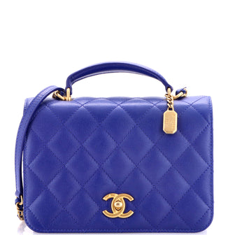 Chanel CC Top Handle Chain Full Flap Bag Quilted Caviar Small