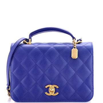 Chanel CC Top Handle Chain Full Flap Bag Quilted Caviar Small