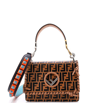 Fendi Kan I F Shoulder Bag Whipstitch Zucca Embossed Leather Medium