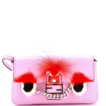 Fendi Monster Baguette Leather and Fur Micro