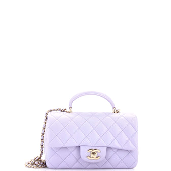 Chanel Classic Single Flap Top Handle Bag Quilted Lambskin Mini
