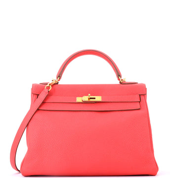 Hermes Kelly Handbag Pink Clemence with Gold Hardware 32