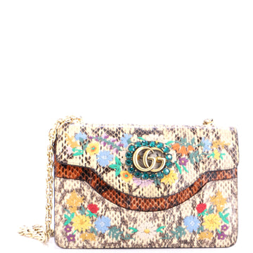 Gucci Linea Ricami Shoulder Bag Embroidered Snakeskin Small