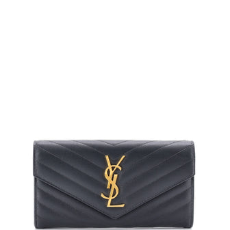 Saint Laurent Classic Monogram Flap Wallet Matelasse Chevron Leather Large