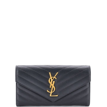 Saint Laurent Classic Monogram Flap Wallet Matelasse Chevron Leather Large