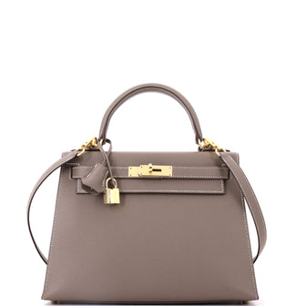Hermes Kelly Handbag Grey Epsom with Gold Hardware 28