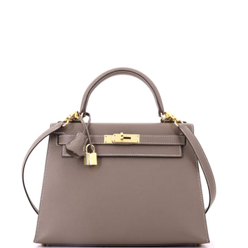 Hermes Kelly Handbag Grey Epsom with Gold Hardware 28