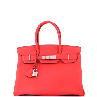 Hermes Birkin Handbag Red Togo with Palladium Hardware 30