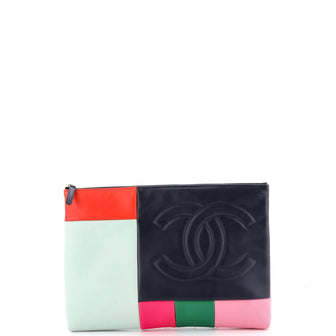Chanel O Case Clutch Colorblock Leather Large