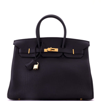Hermes Birkin Handbag Black Togo with Gold Hardware 35